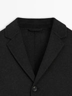 Long double wool blend coat with lapel