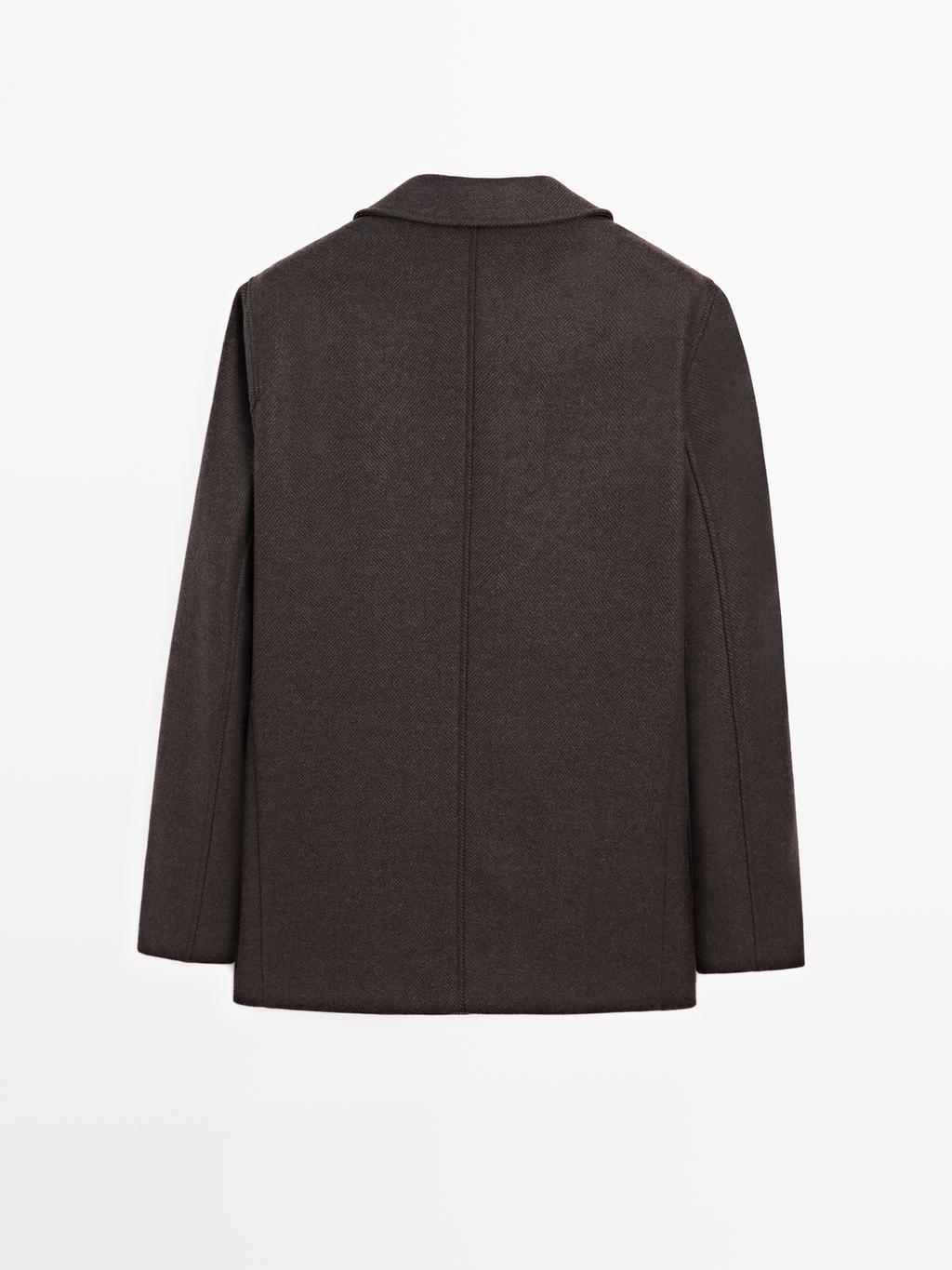 Mid-length herringbone wool blend coat