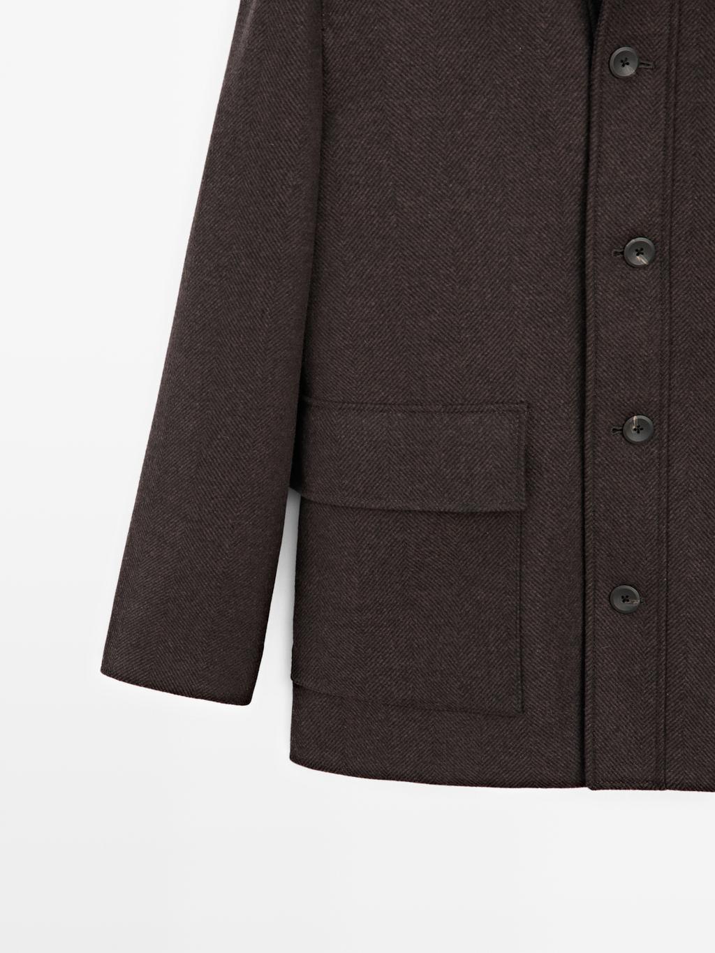 Mid-length herringbone wool blend coat