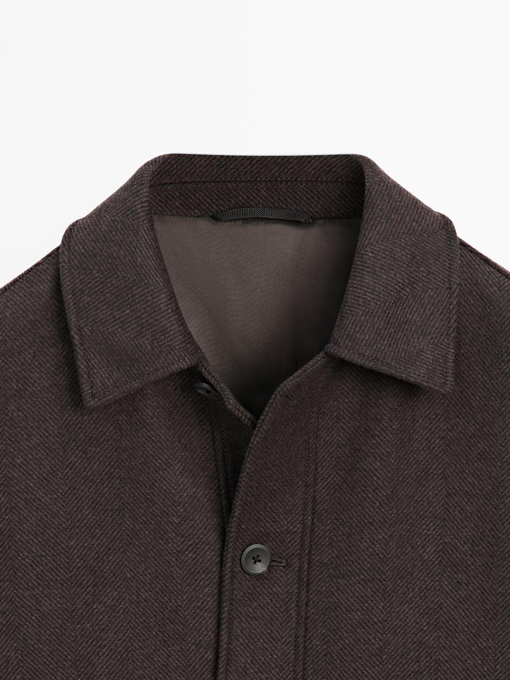 Mid-length herringbone wool blend coat