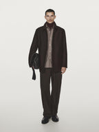 Mid-length herringbone wool blend coat
