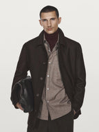 Mid-length herringbone wool blend coat