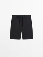 Cotton blend semi-jogger Bermuda shorts