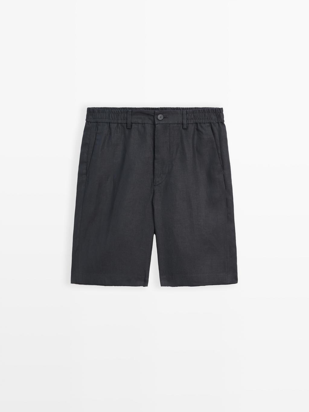 100% linen semi-jogger fit Bermuda shorts