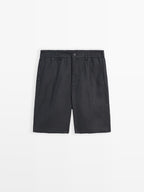 100% linen semi-jogger fit Bermuda shorts