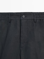 100% linen semi-jogger fit Bermuda shorts