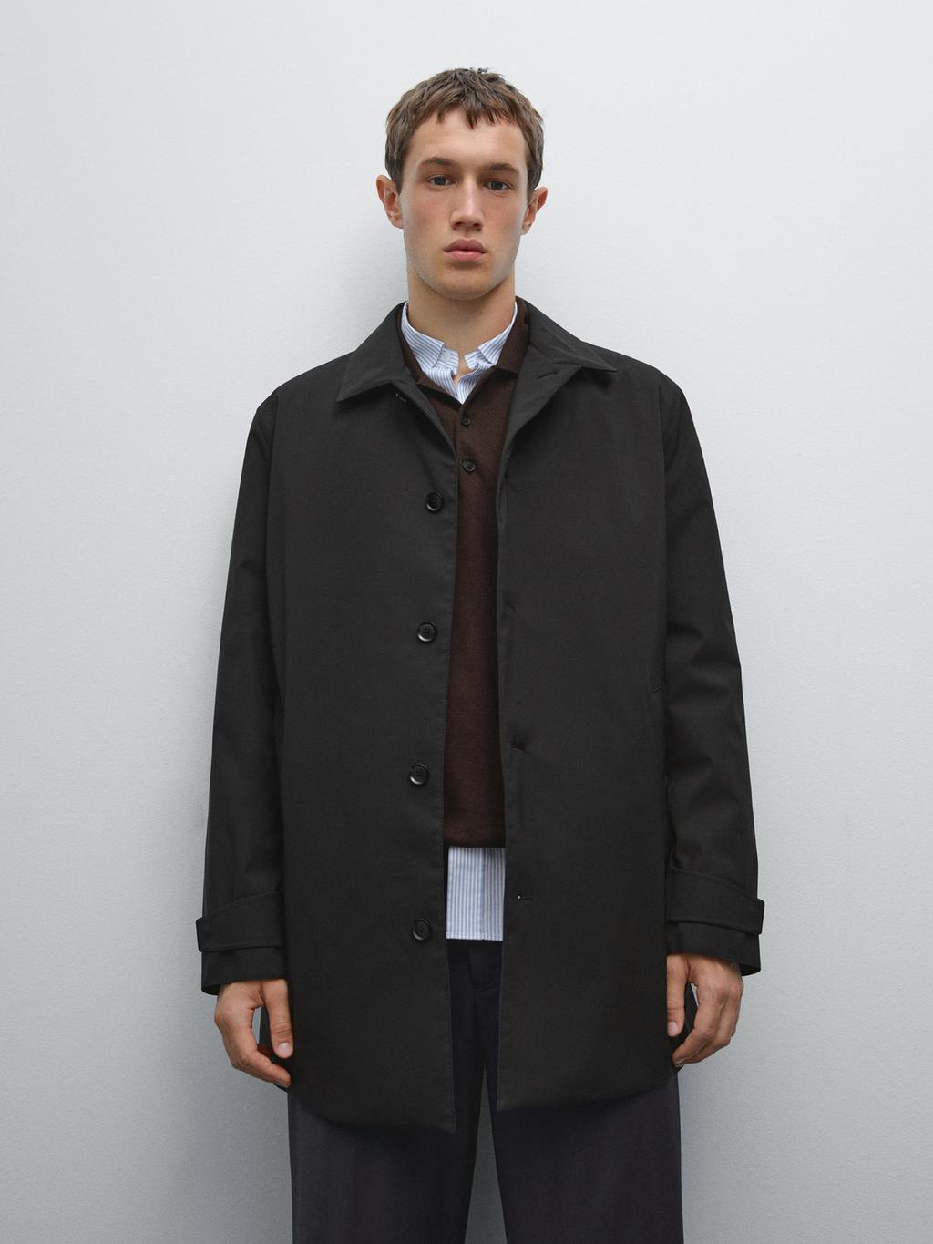 Water-repellent fabric trench coat