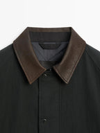 Jacket with leather collar detail