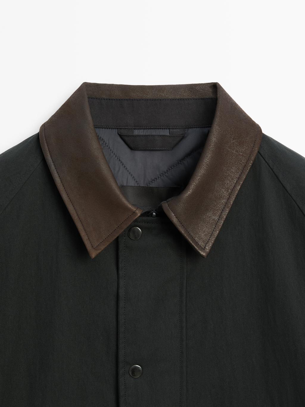 Jacket with leather collar detail