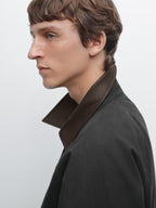 Jacket with leather collar detail