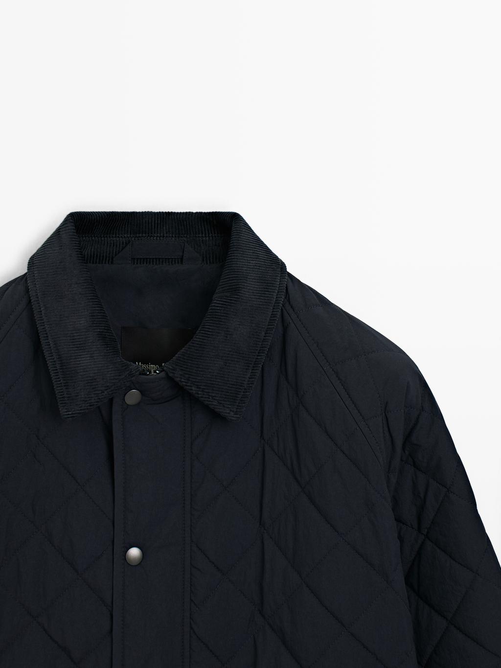 Quilted jacket with corduroy collar