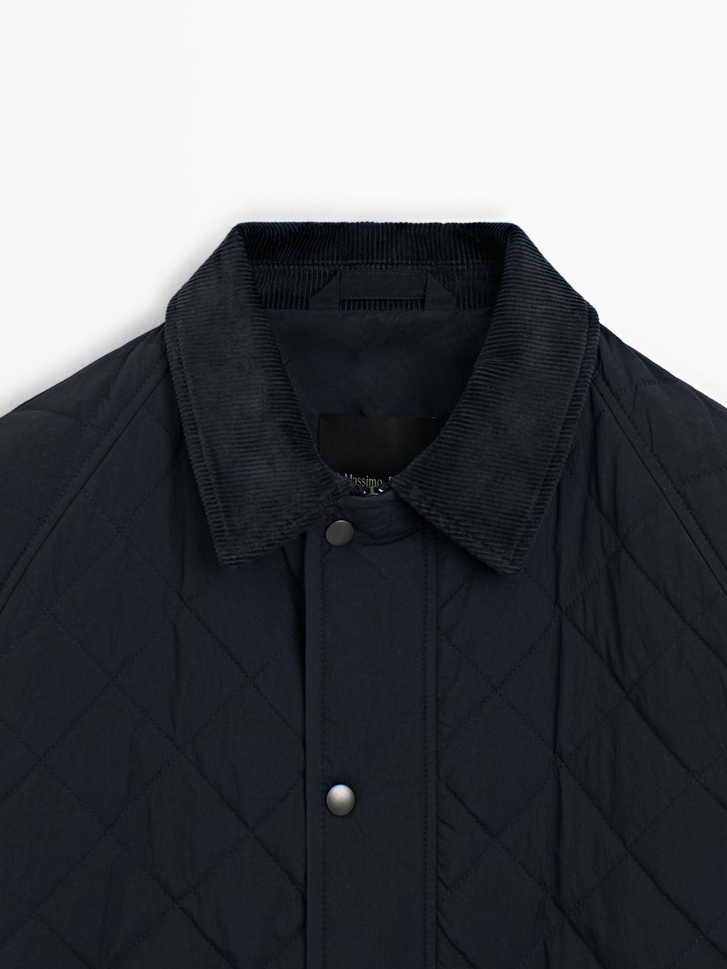 Quilted jacket with corduroy collar