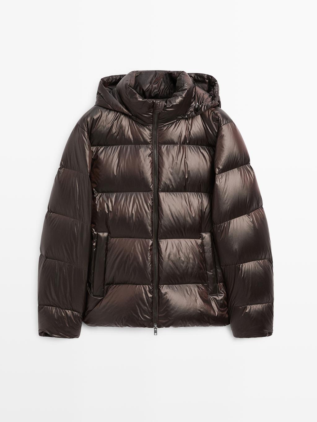 Water-repellent satin puffer jacket