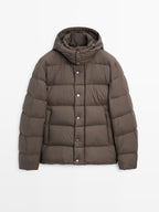 Water-repellent hooded puffer jacket