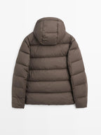 Water-repellent hooded puffer jacket