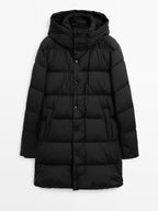 Long water-repellent puffer coat