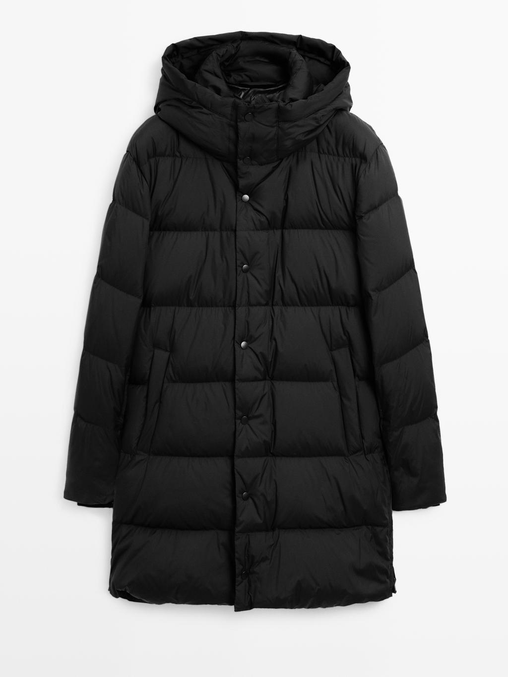 Long water-repellent puffer coat