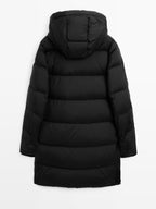 Long water-repellent puffer coat
