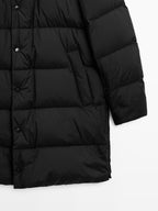Long water-repellent puffer coat