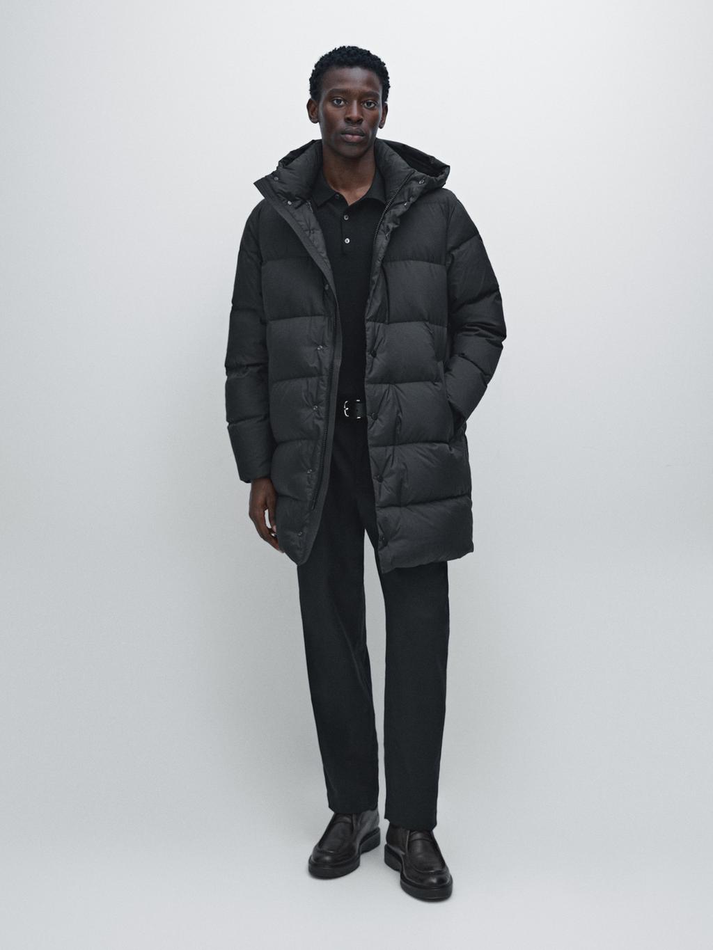 Long water-repellent puffer coat