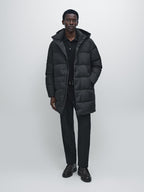 Long water-repellent puffer coat