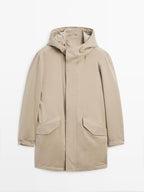 Parka made of water-repellent peach-effect fabric