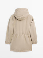 Parka made of water-repellent peach-effect fabric