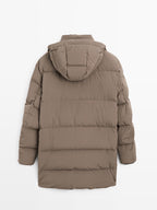 Long water-repellent down puffer jacket