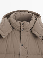 Long water-repellent down puffer jacket