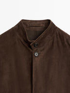 Suede leather stand collar jacket