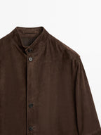 Suede leather stand collar jacket