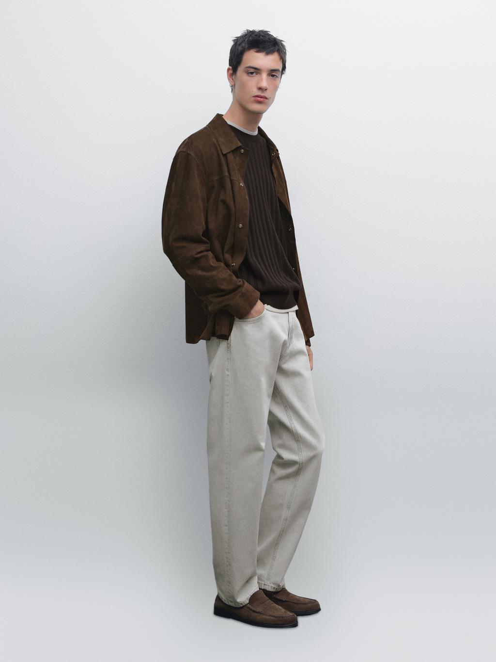 Lightweight suede leather overshirt