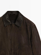 Suede leather jacket with collar detail