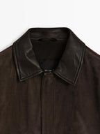Suede leather jacket with collar detail