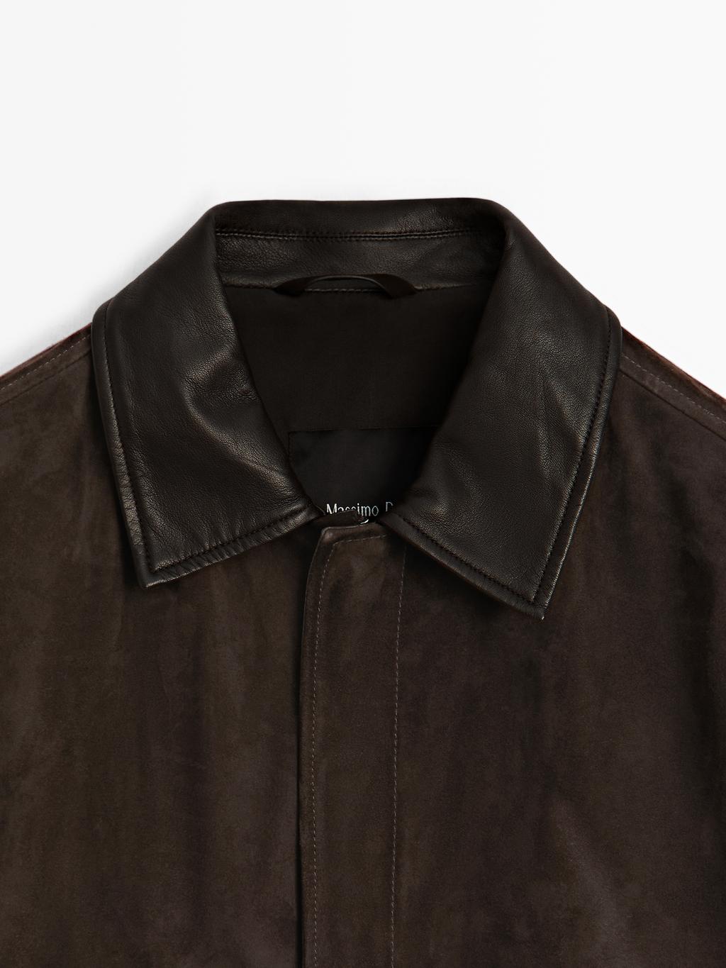 Suede leather jacket with collar detail