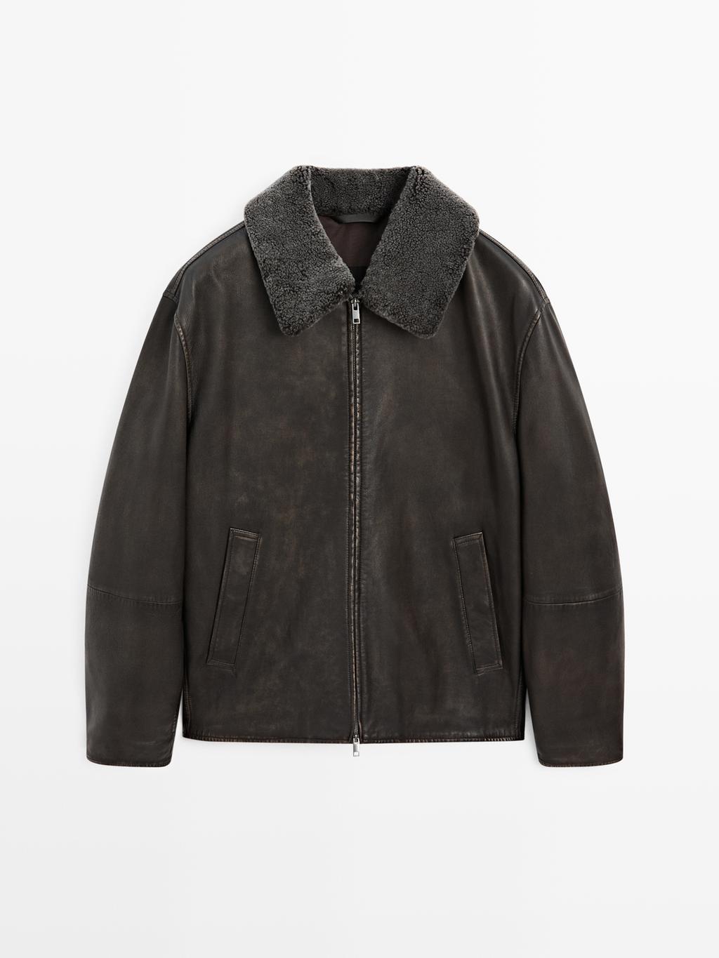 Nappa leather jacket with lambskin collar