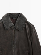 Nappa leather jacket with lambskin collar