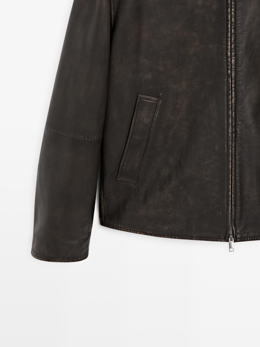 Nappa leather jacket with lambskin collar