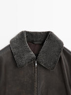 Nappa leather jacket with lambskin collar