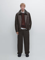 Nappa leather jacket with lambskin collar