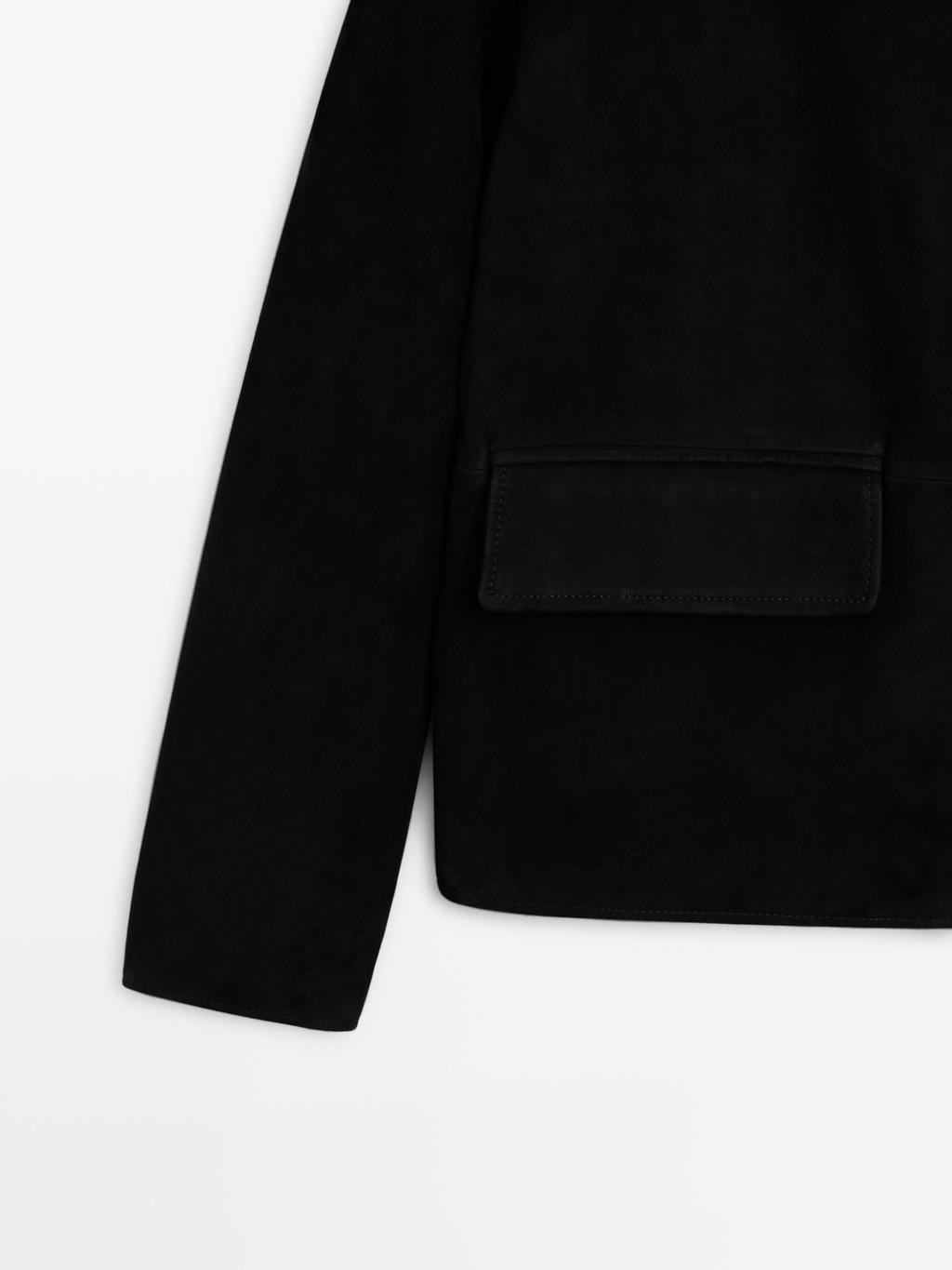 Suede leather zip-up jacket