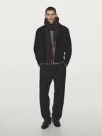 Suede leather zip-up jacket