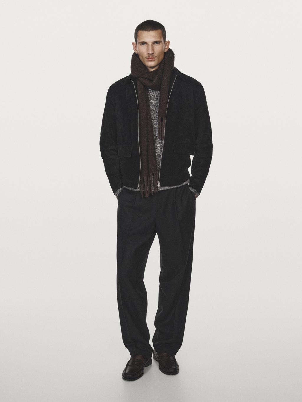 Suede leather zip-up jacket