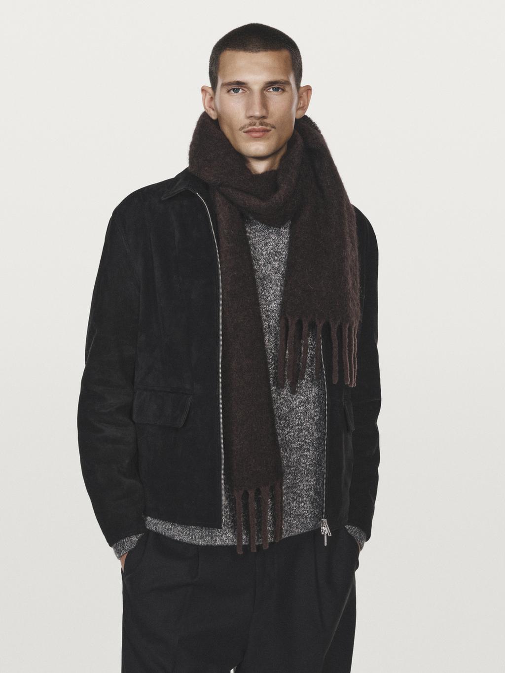 Suede leather zip-up jacket