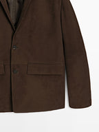 Suede leather blazer with seam details