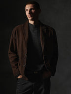 Suede leather blazer with seam details