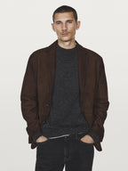 Suede leather blazer with seam details