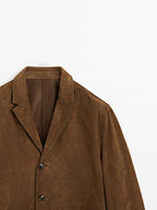 Suede leather blazer with topstitching