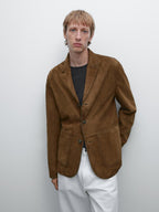 Suede leather blazer with topstitching