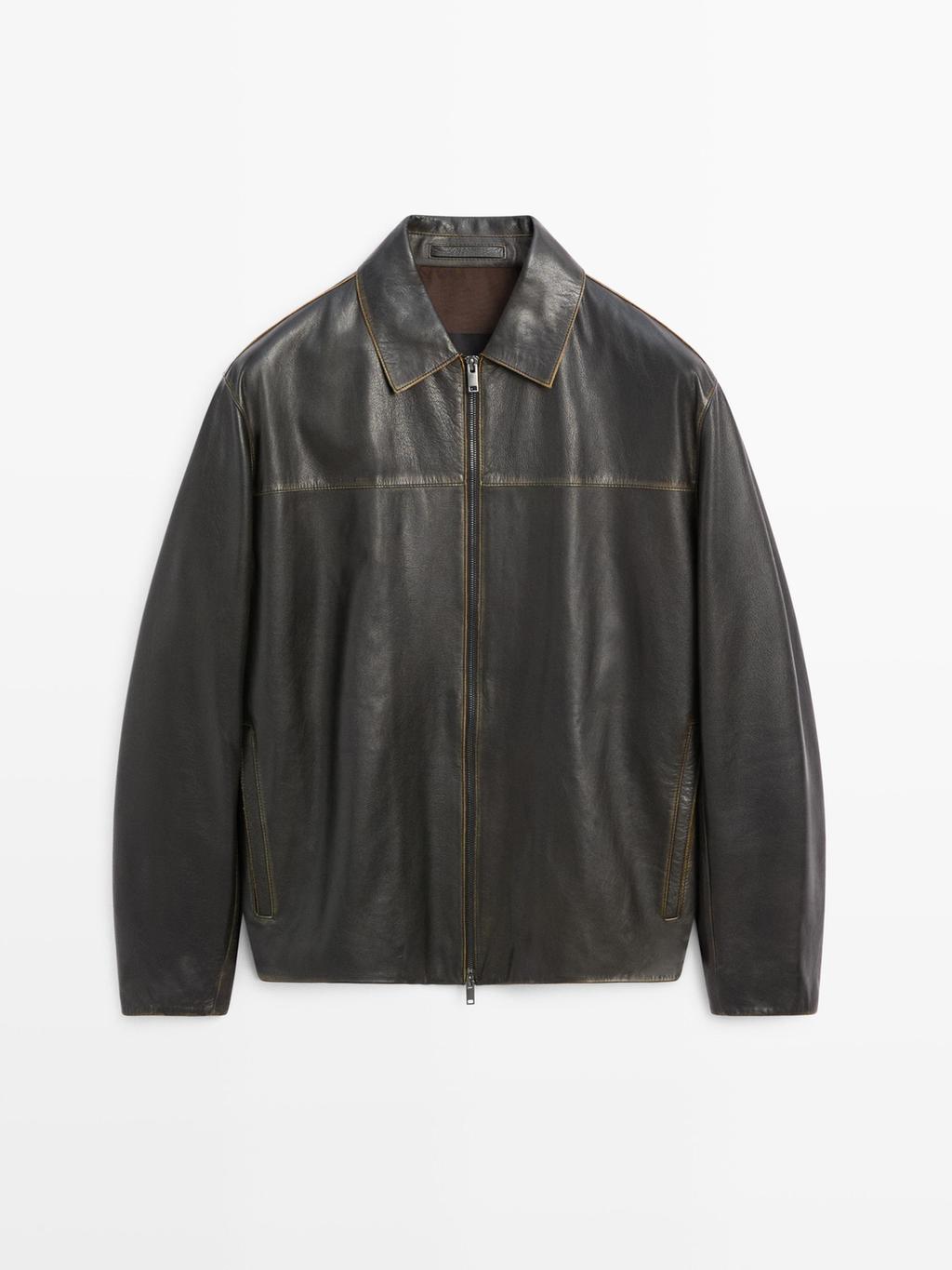 Distressed effect leather jacket